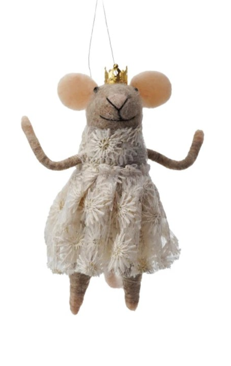 5"H Handmade Wool Felt Mouse in Party Clothes Ornament