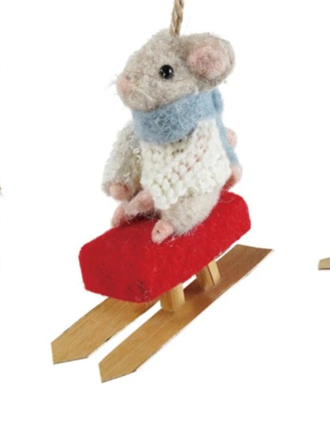 Felt Mouse on Sled/Skates Ornamnent