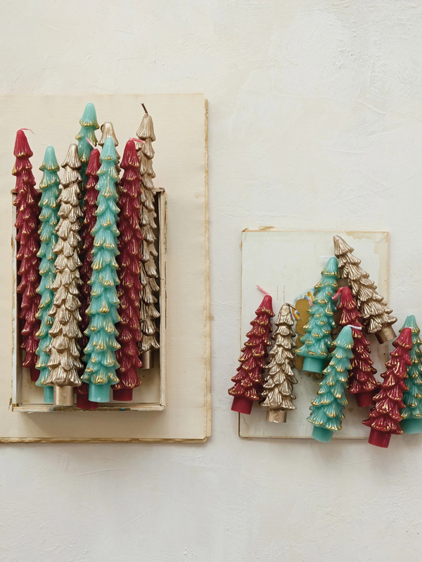 Unscented Tree Shaped Taper Candles w/ Gold Tips - Mint