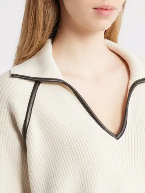 Caterina Faux Leather Piped Trim Polo