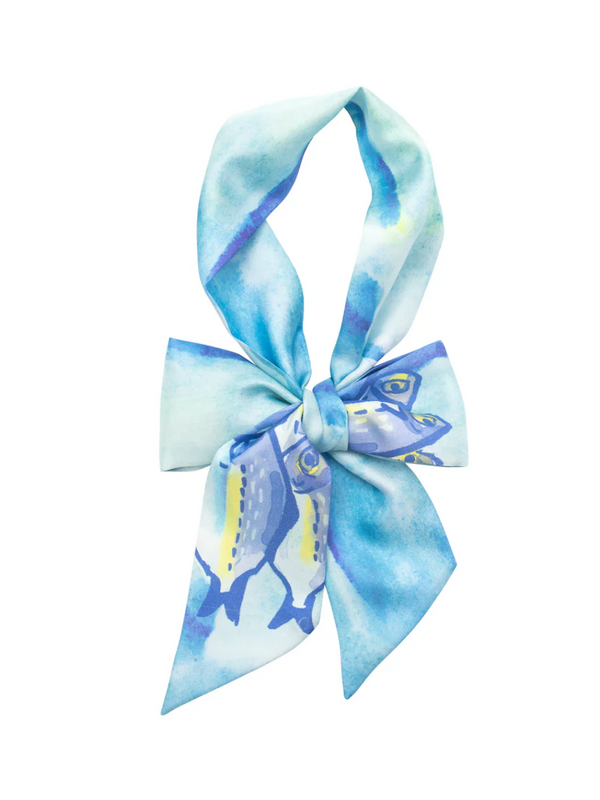 "Blue Fin" Silk Twill Skinny Scarf