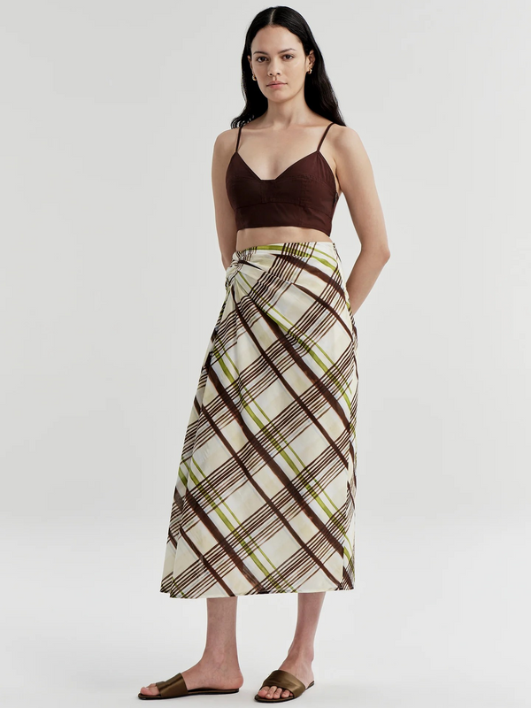 Jean Plaid Cotton Midi Skirt