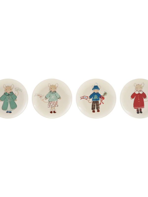 Stoneware Plate w/ Mouse in Clothes/Holiday Word