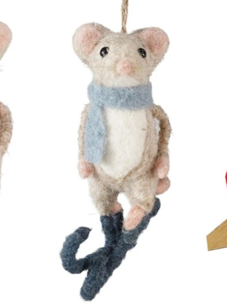 Felt Mouse on Sled/Skates Ornamnent