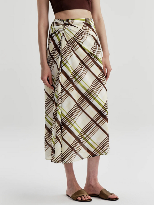 Jean Plaid Cotton Midi Skirt