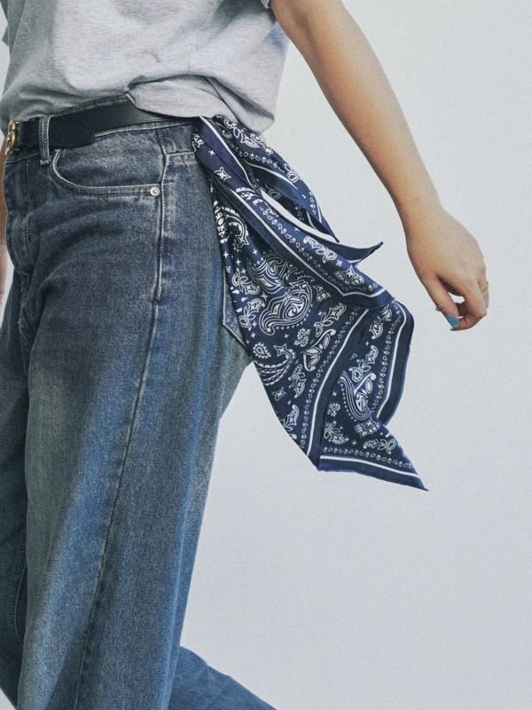 “Paisley" Silk Bandana Scarf - Midnight Blue