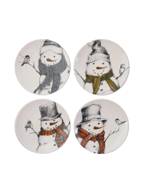 5" Round Stoneware Dish w/ Snowman & Bird
