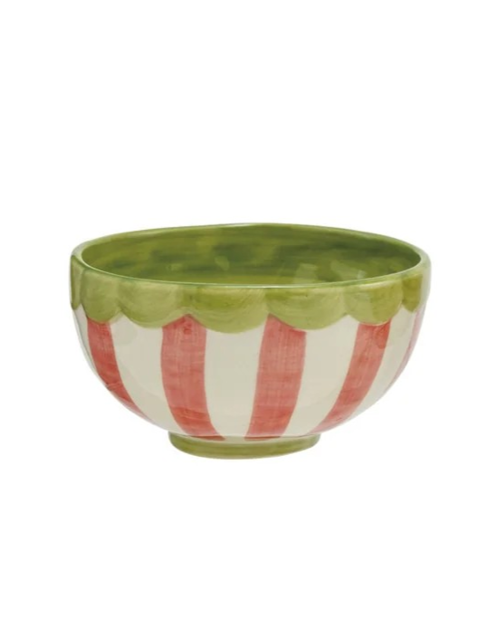 Hand-Painted Stoneware Striped Bowl w/ Scalloped Rim