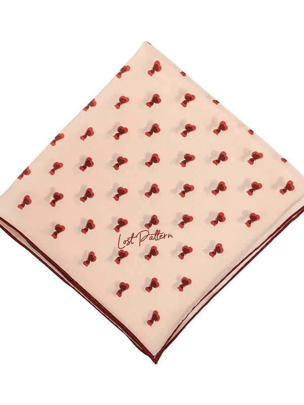 "Twin Hearts" Silk Crepe Bandana - Light Pink