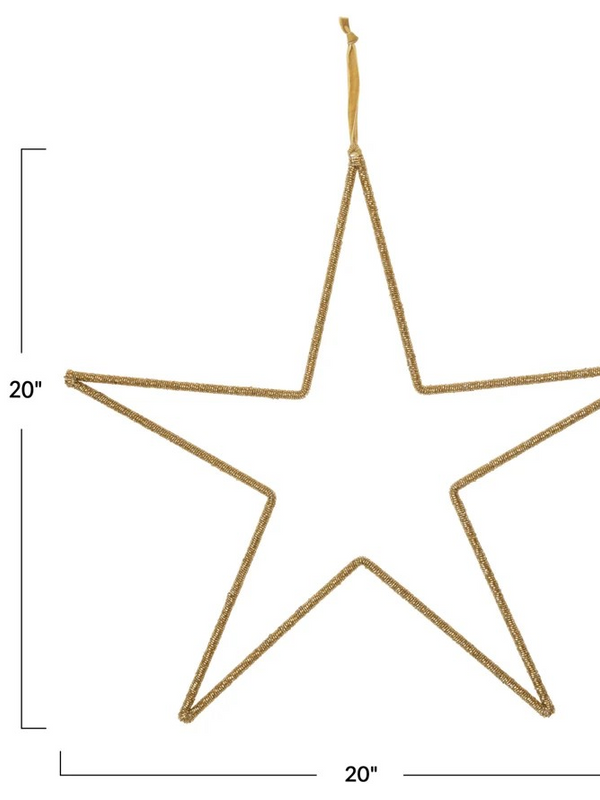 20" x 20" Hanging Metal & Glass Bead Star w/ Cotton Velvet Ribbon