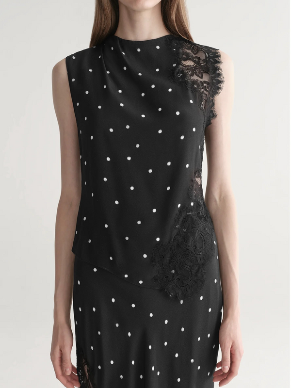 Gracie Polka Dot Crepe and Lace Top