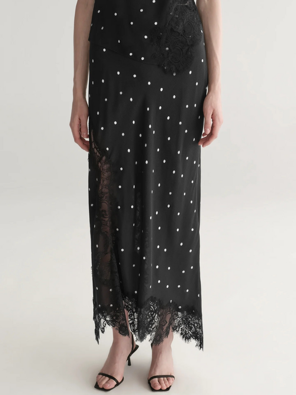 Olivia Polka Dot Crepe and Lace Midi Skirt