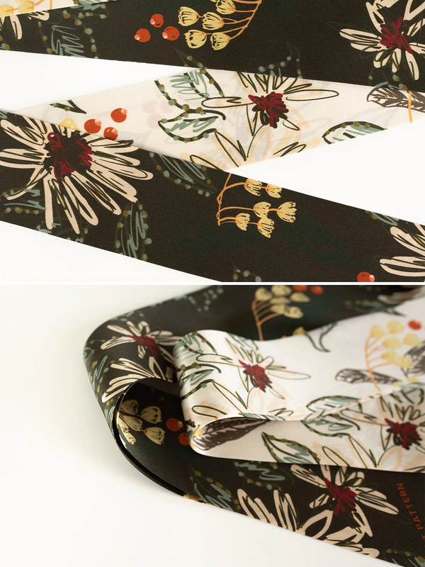 "Forest Charm" Silk Skinny Scarf - Moss Green