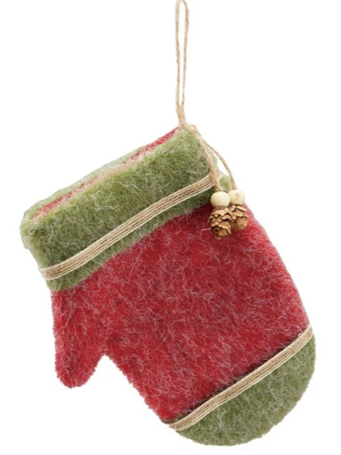 Felt Gloves Ornament w/ Pinecone