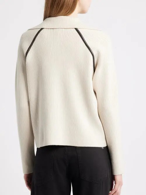 Caterina Faux Leather Piped Trim Polo