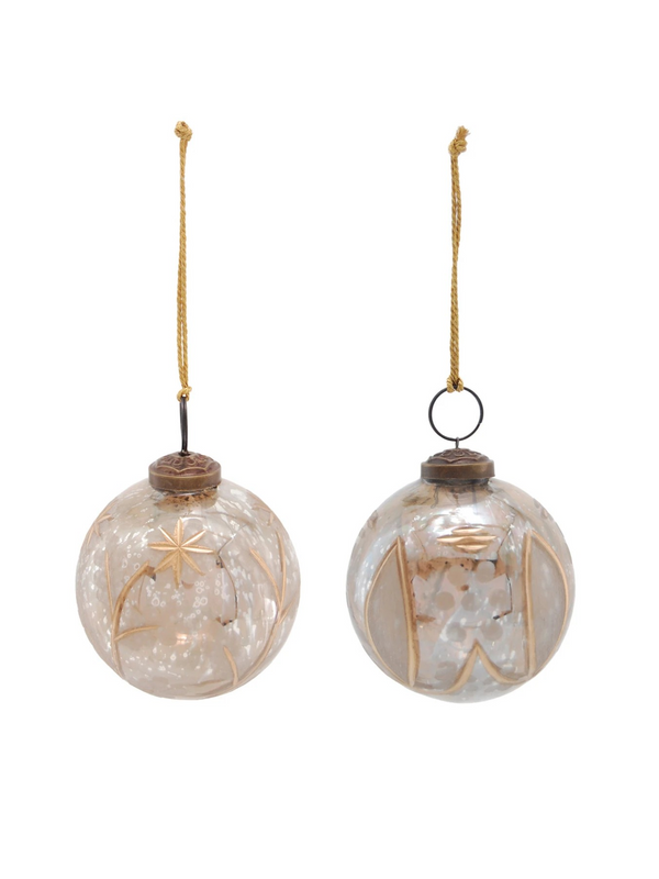 Etched Mercury Glass Ball Ornament with Design