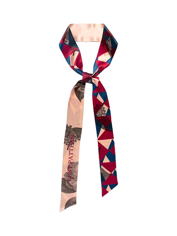 "Prism" Silk Skinny Scarf - Crimson Red
