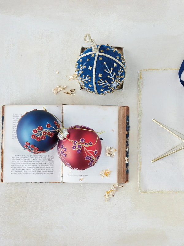 Glass Ball Ornament w/ Botanicals & Beads