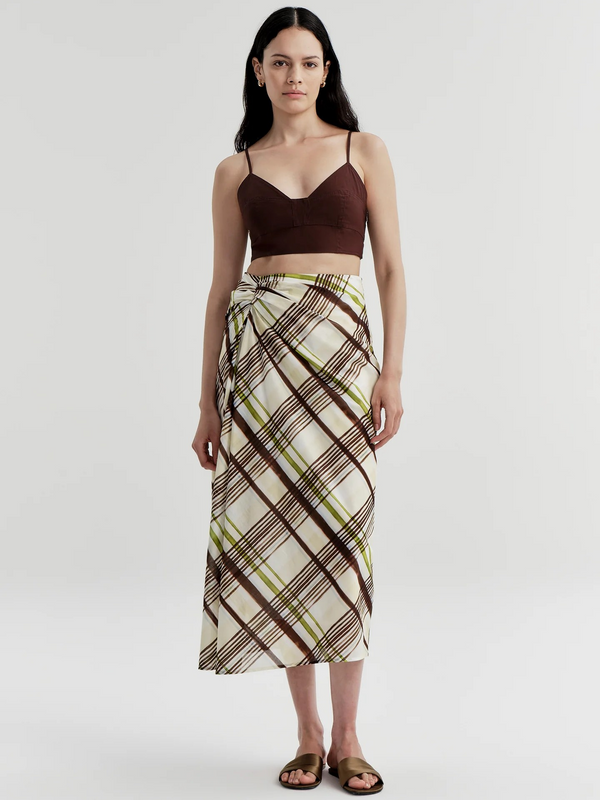 Jean Plaid Cotton Midi Skirt