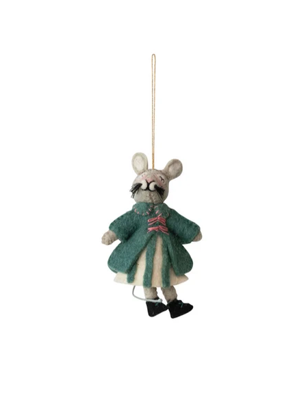 Handmade Wool Felt Mouse in Winter Clothes Ornament