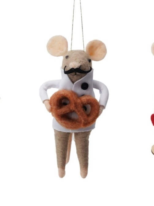 4-3/4"H Handmade Wool Felt Mouse Gourmand Ornament