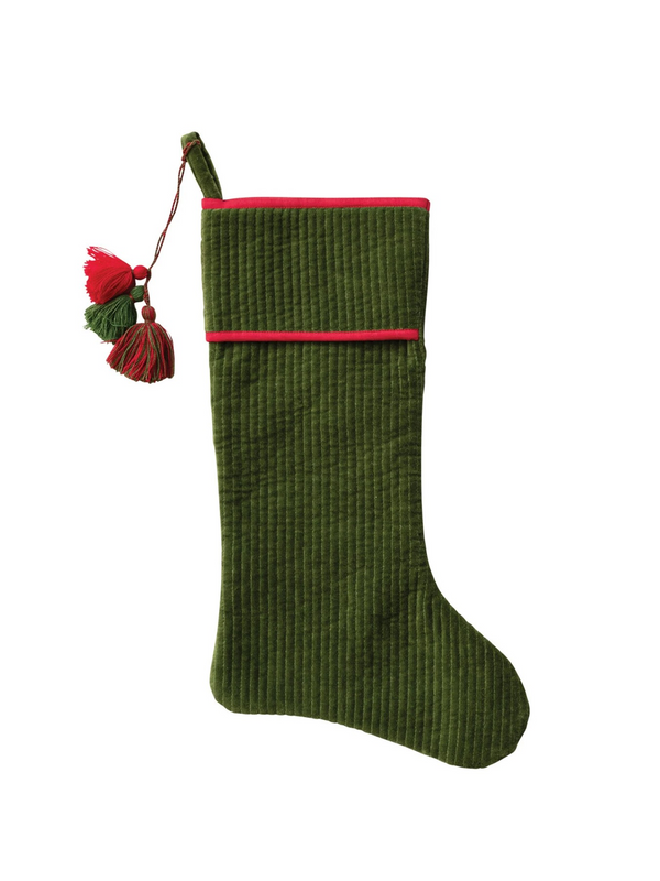 Cotton Velvet Quilted Stocking w/ Tassels