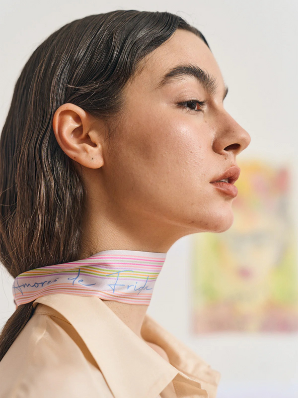 "Frida's Garden" Silk Skinny Scarf - Pink