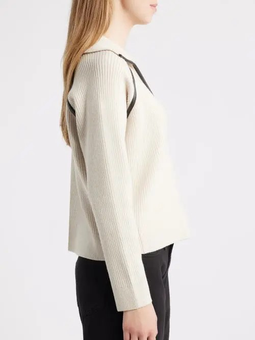 Caterina Faux Leather Piped Trim Polo