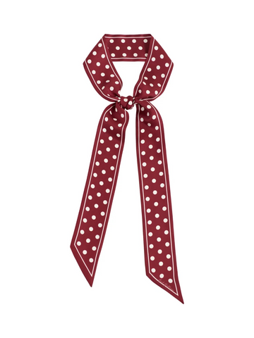 "Retro Polka" Silk Skinny Scarf - Burgundy