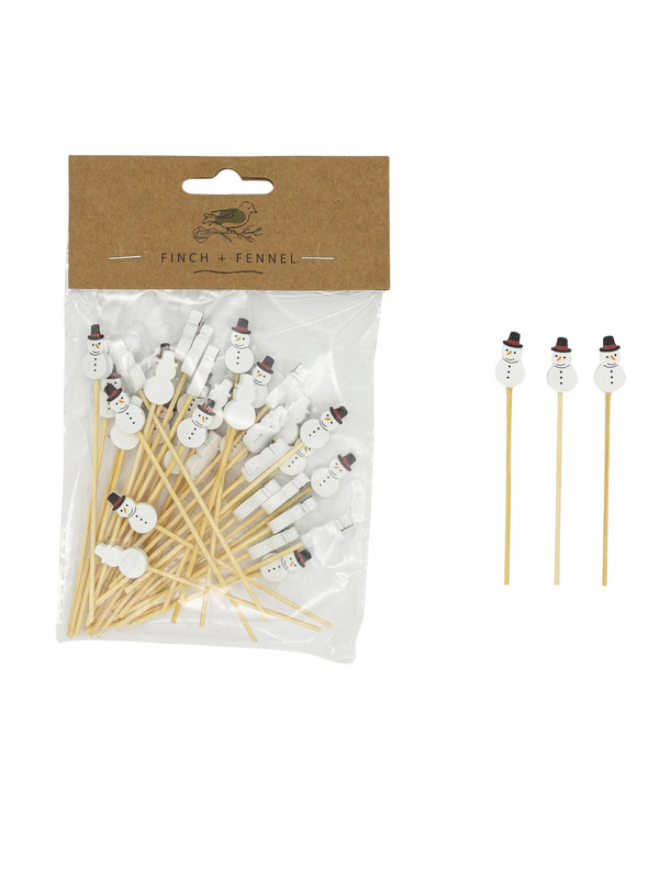Bamboo Single Use Picks w/ Snowman Shaped Handles - 50
