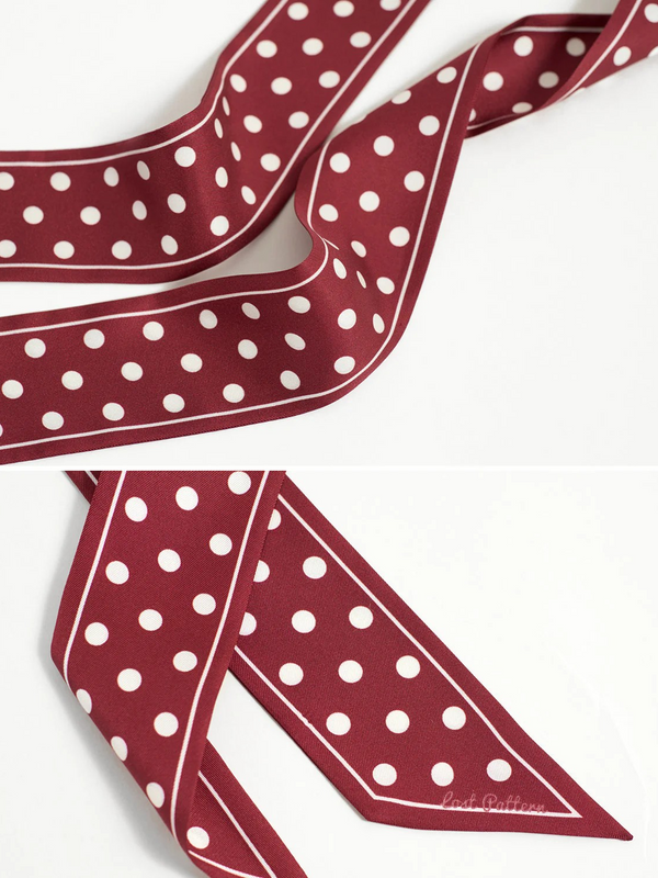 "Retro Polka" Silk Skinny Scarf - Burgundy