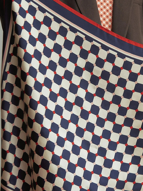 "Checkerboard" Silk Bandana Scarf - Blue