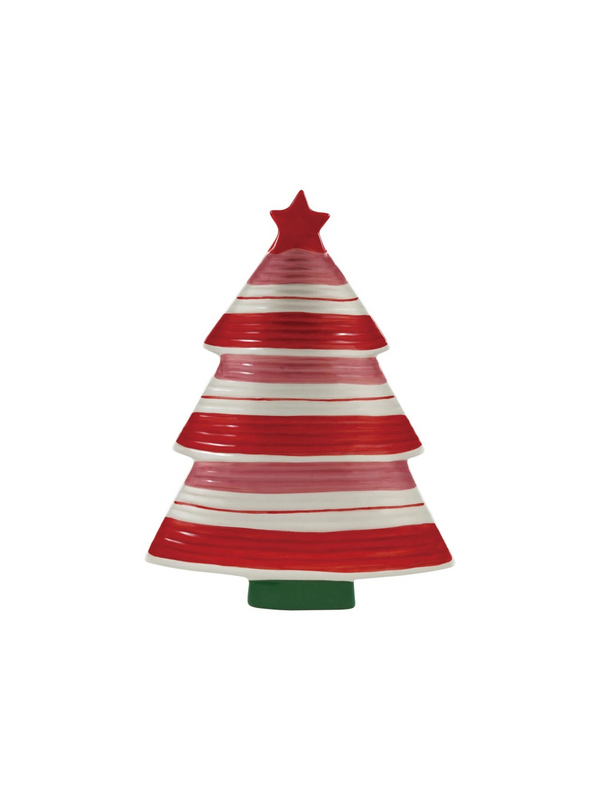 Hand-Painted Stoneware Striped Tree Shaped Platter w/ Star