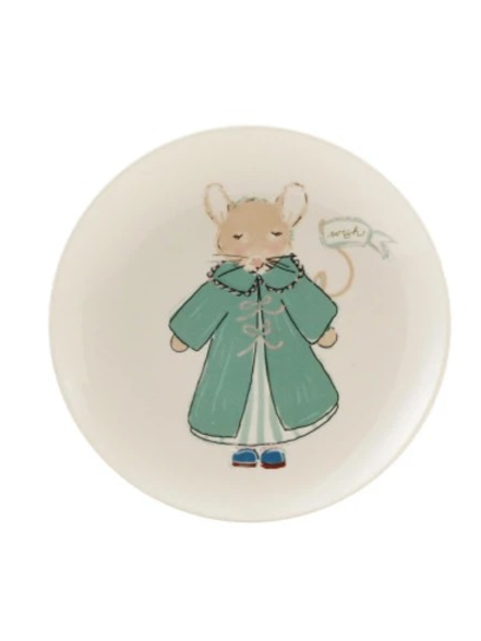 Stoneware Plate w/ Mouse in Clothes/Holiday Word
