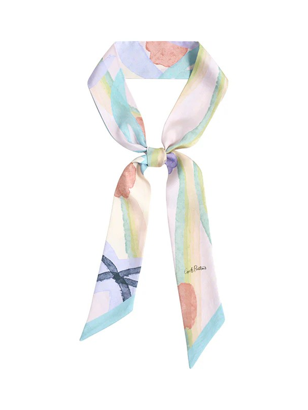 "Ethereal Mirage" Silk Twill Skinny Scarf - Pastel