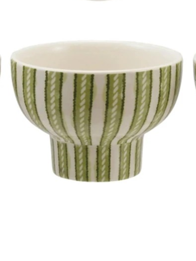 Stoneware Footed Bowl w/ Holiday Pattern