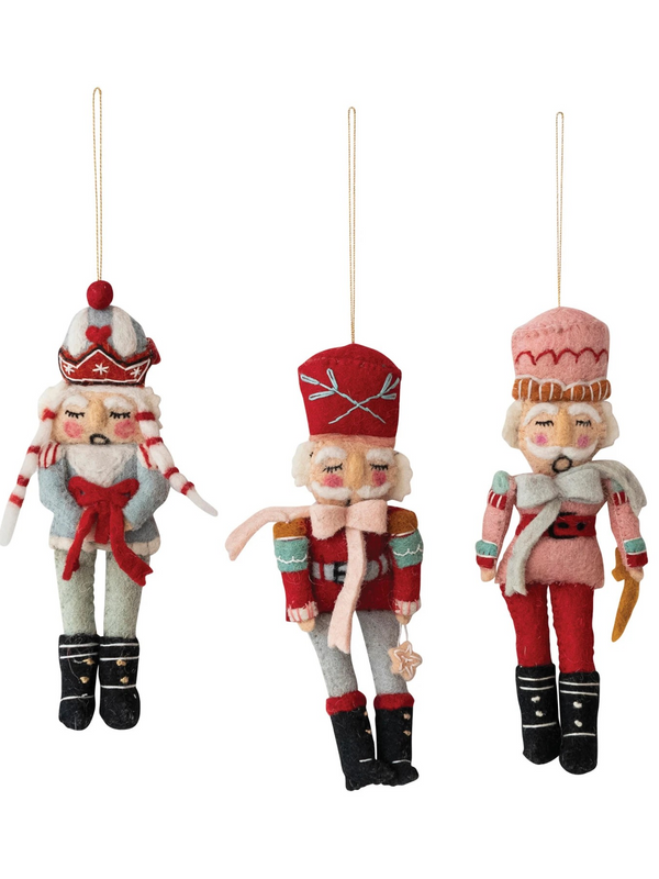 Handmade Wool Felt Nutcracker Ornamnent w/ Embroidery