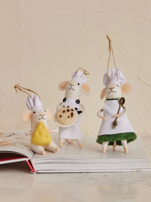 Handmade Wool Felt Chef Mouse Ornament