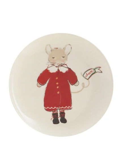 Stoneware Plate w/ Mouse in Clothes/Holiday Word