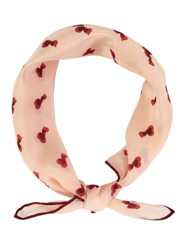 "Twin Hearts" Silk Crepe Bandana - Light Pink
