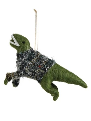 Wool Felt Dinosaur in Sweater Ornament