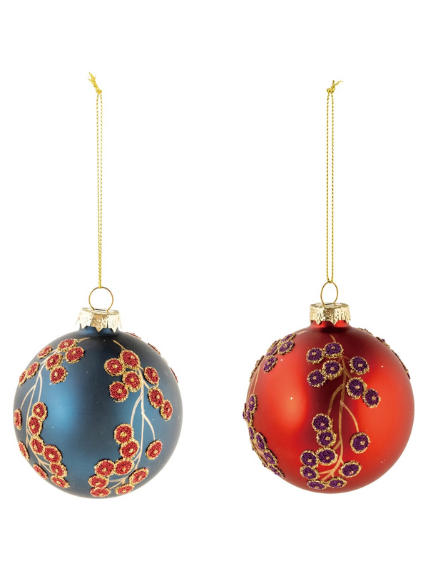 Glass Ball Ornament w/ Botanicals & Beads