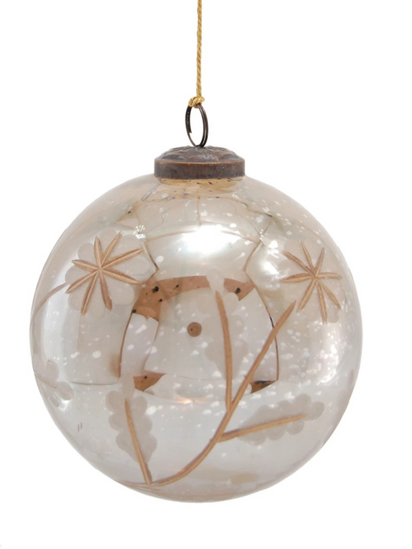 Etched Mercury Glass Ball Ornament with Design