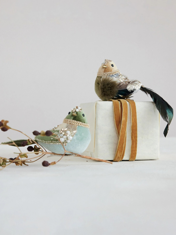 Foam & Fabric Clip-on Bird Ornament w/ Feathers