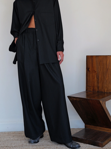 Wide Leg Pinstripe Pleated Trouser