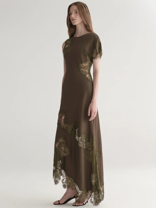 Alessia Textured Satin and Lace Maxi Dress