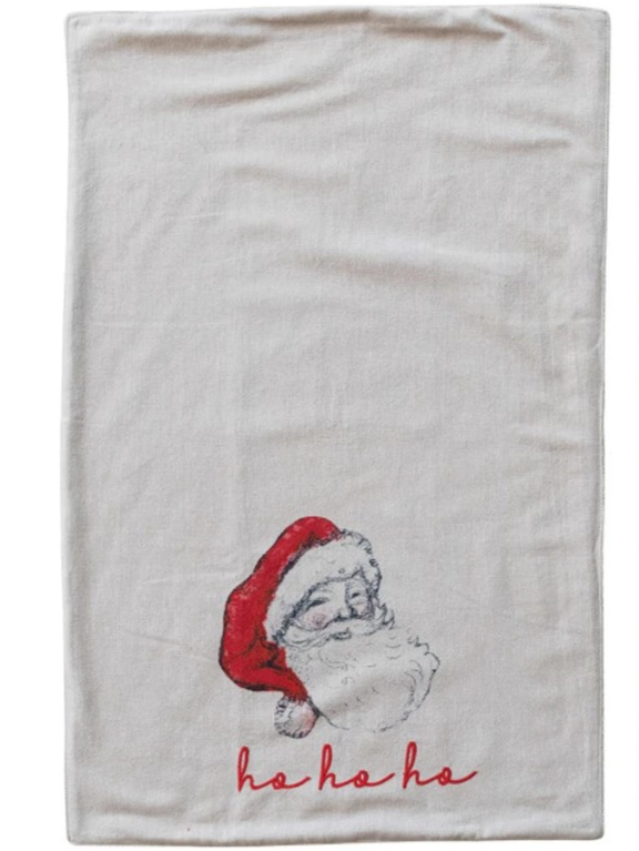 Cotton & Linen Tea Towel w/ Smowman/Santa Image