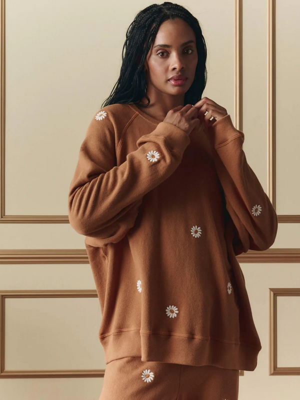 The Slouch Sweatshirt W/ Floating Daisy Embroidery