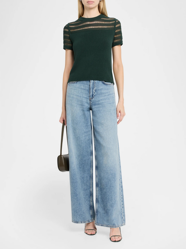 Britt Lattice-Knit Short-Sleeve Sweater