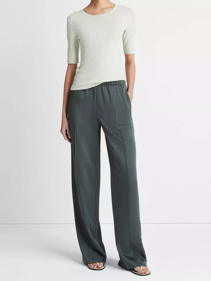 Shiny Wide-Leg Pull-On Pant